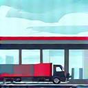 Icon representing a toll booth and a heavy goods vehicle.
